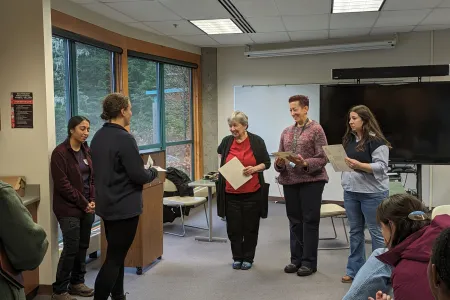 Ernestine Hayes and colleges in conversation with 360 students in Alaska