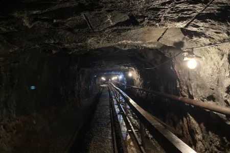 Interior of railway entrance to mine