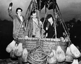 The Piccards (left and center) with Edward J. Hill before a test flight, May 1934.