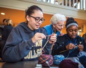 Students Knitting