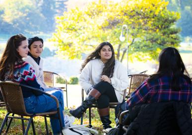 students gathered and talking