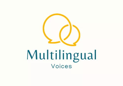 Two yellow chat bubbles above the text "Multilingual Voices"