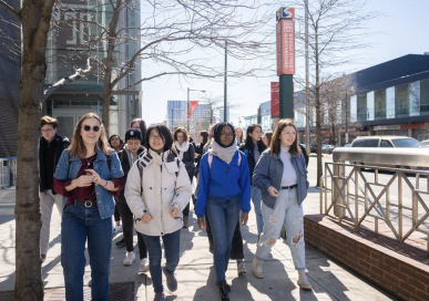 A group of students walking in Philadelphia