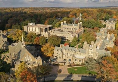 Campus drone image during fall