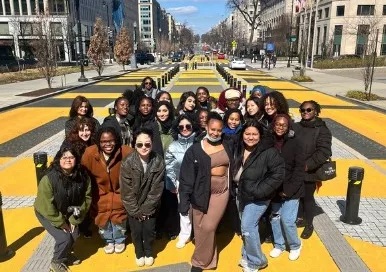 A group photo at the Black Lives Matter Plaza