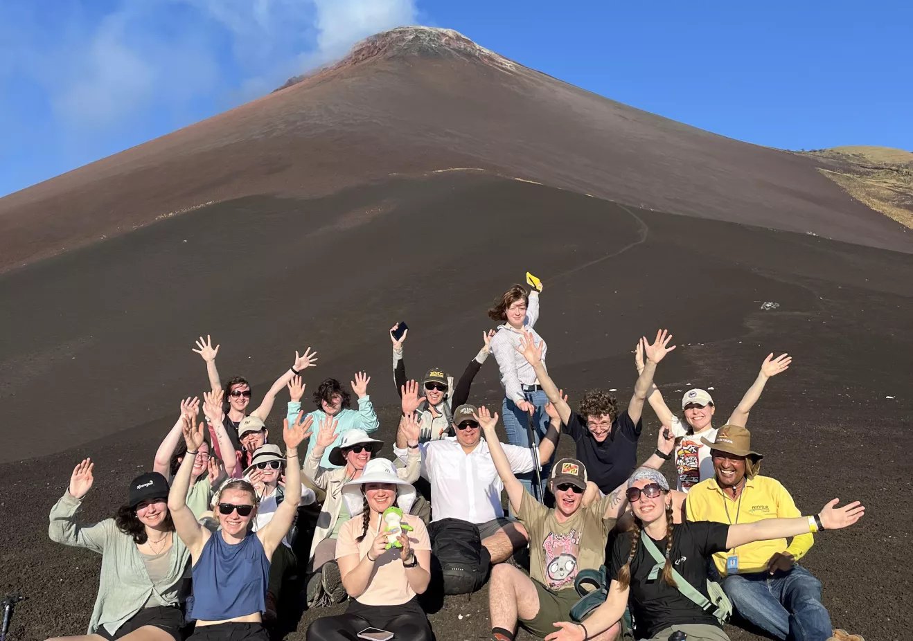 students on volcano