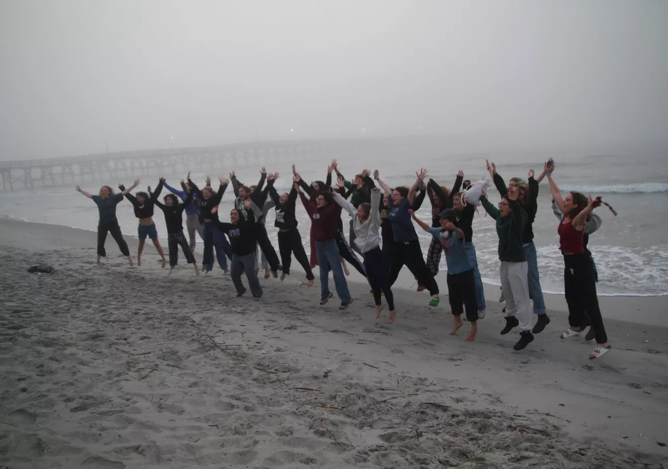 ultimate frisbee team at the beach