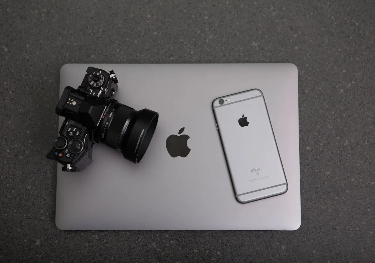 laptop, camera, phone