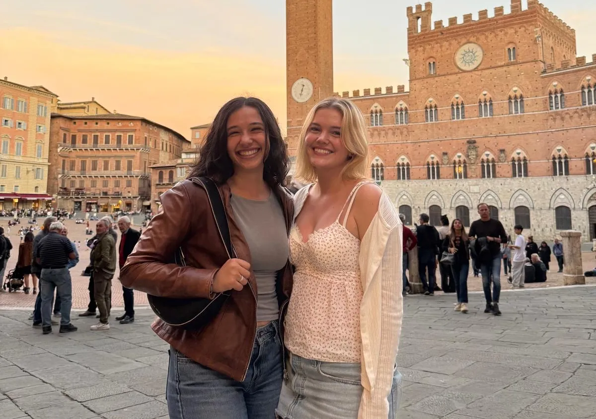 Lillian and friend standing in an Italian plaza
