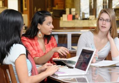 library students at table