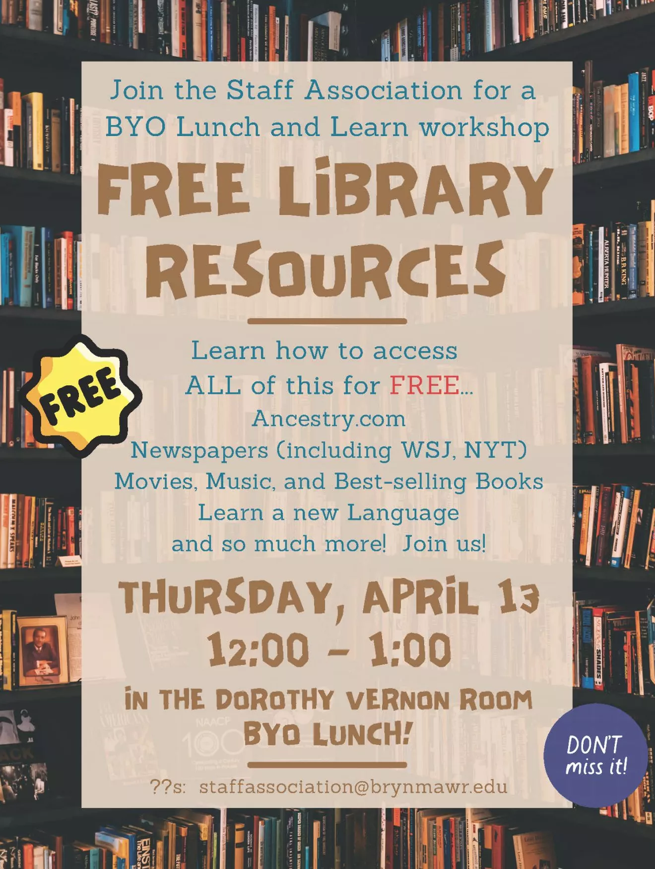 Staff Association Free Library Resources poster