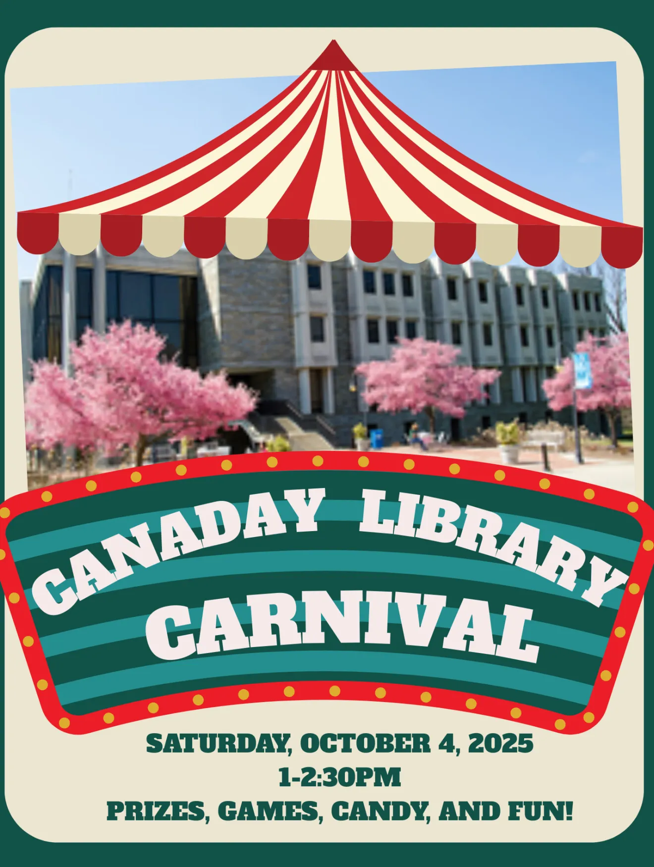 Picture of Canaday Library with a carnival tent on top