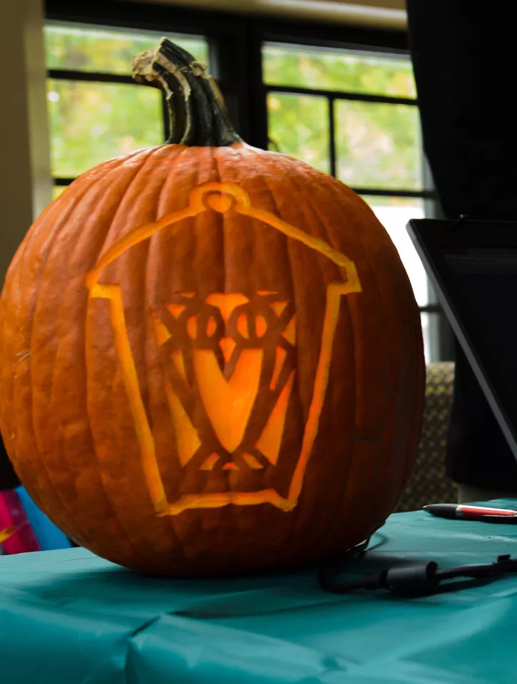 Pumpkin carved with an owl lantern