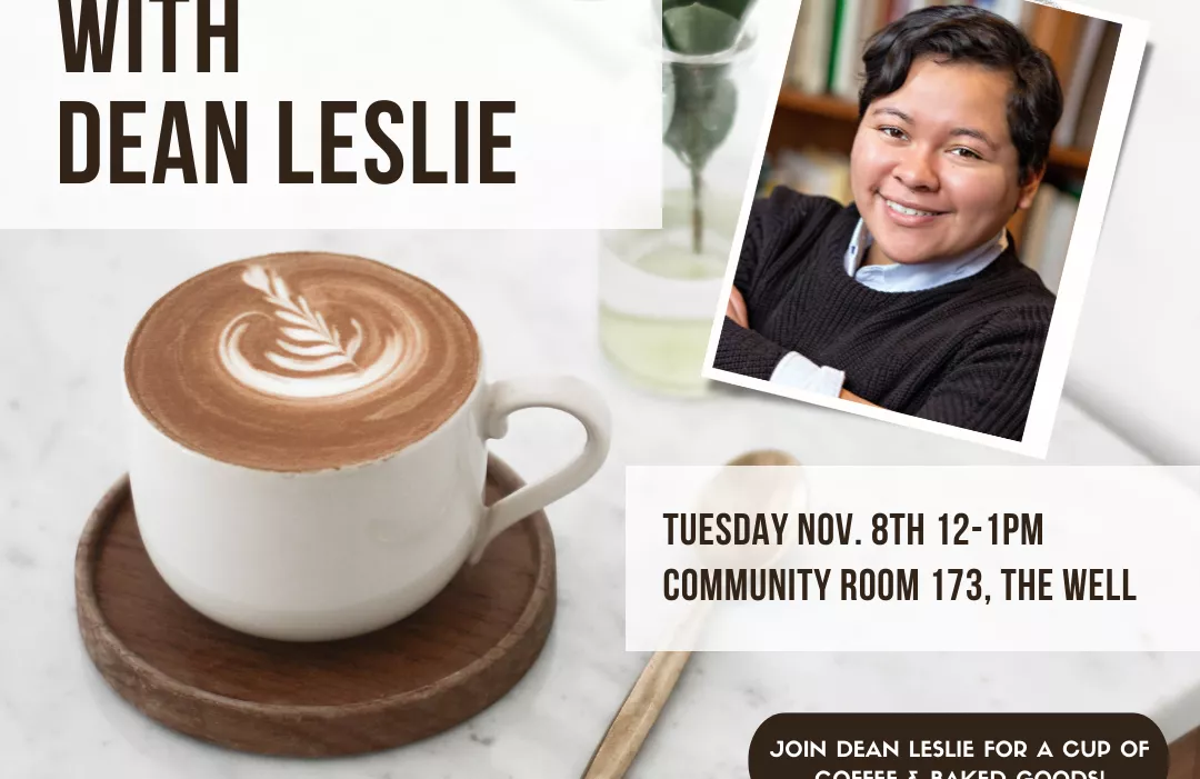 Photo of a coffee cup on the bottom left and a photo of Dean Leslie Castrejon on top right corner