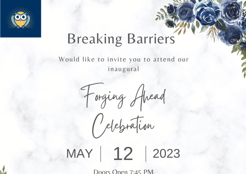 image of blue flowers and Breaking Barriers logo