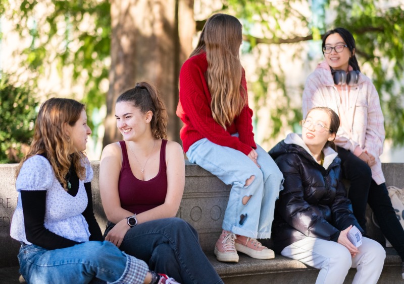 students on the Moon Bench