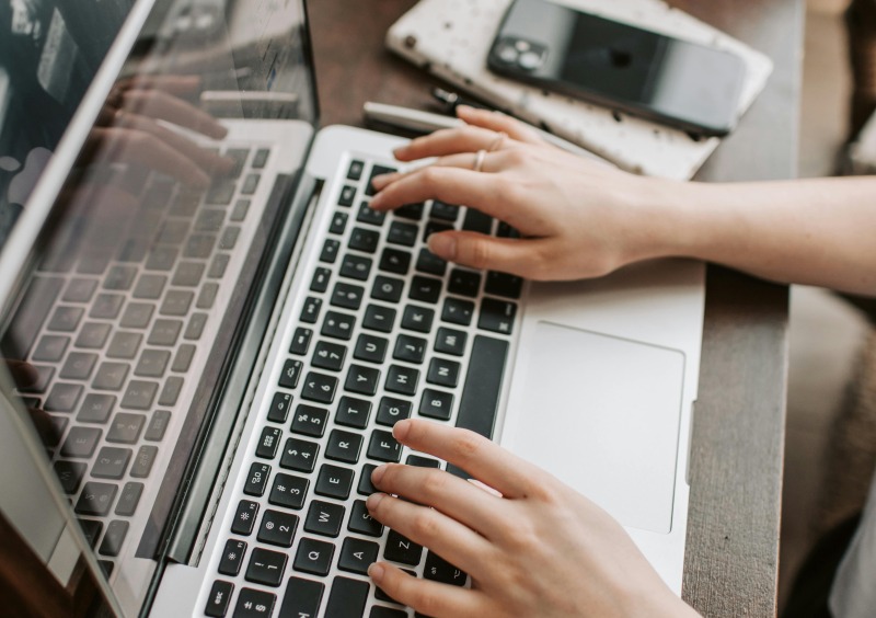 Typing on a laptop keyboard