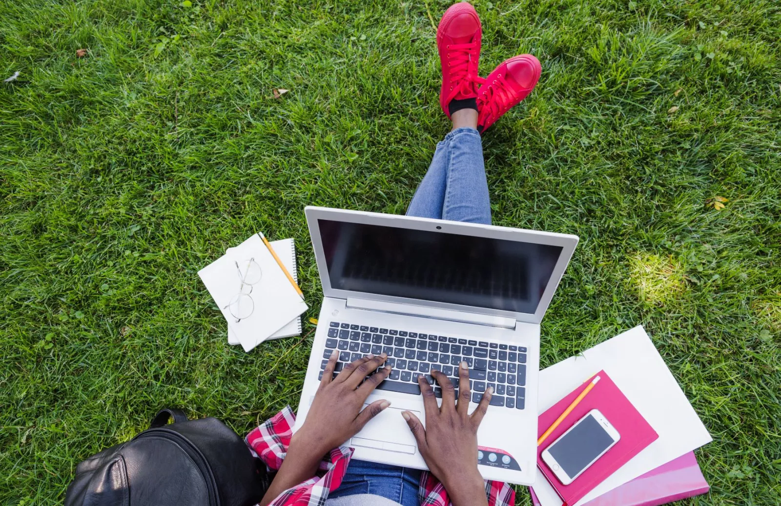Student with laptop stock