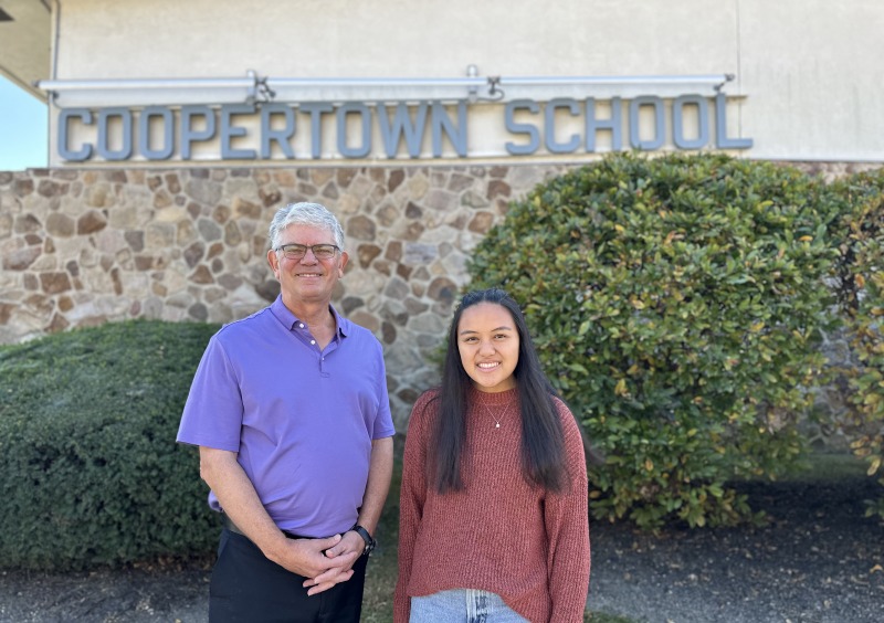 Victor Donnay and Kris Pasia outside of Coopertown Elementary