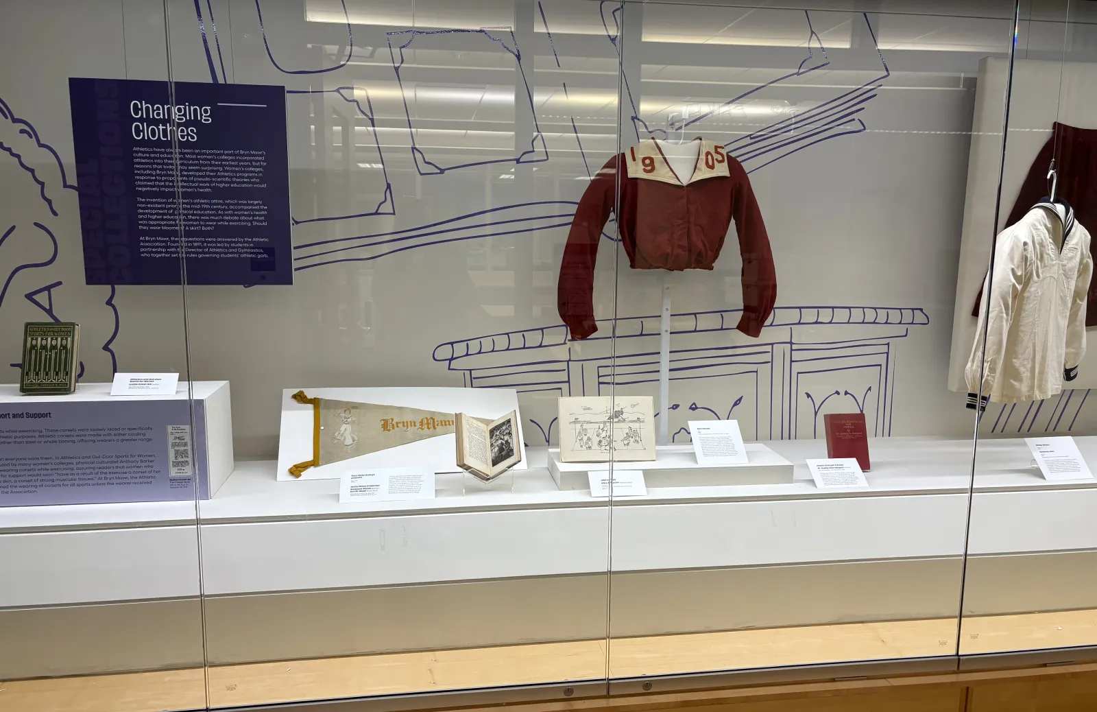 Display including historic outfits and a label that says "changing clothes"