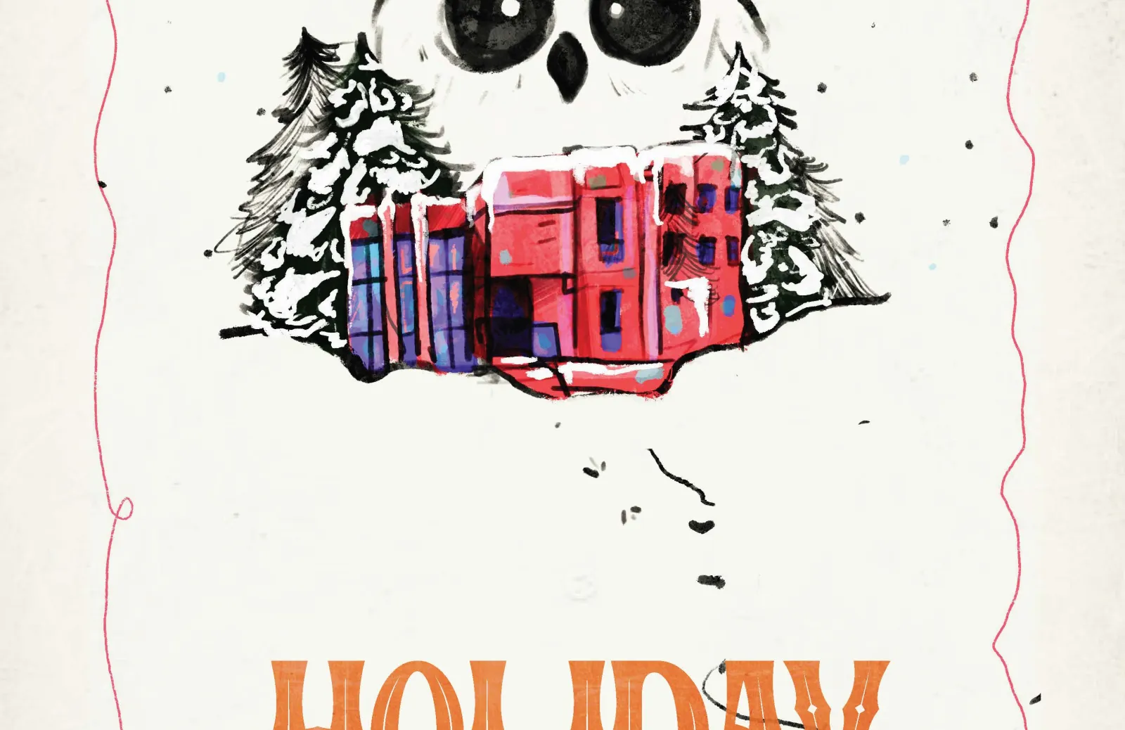 Owl over Canaday Library with words Holiday Card and DIY Gift Wrap