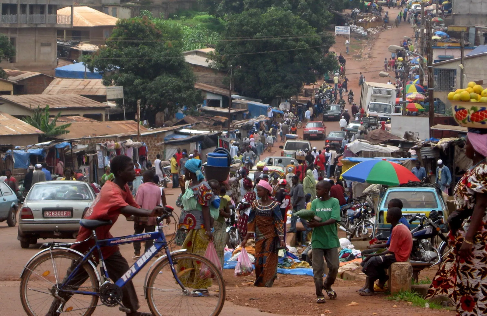 A bustling street in Labe, a city in Guinea's Fouta Djallon region.