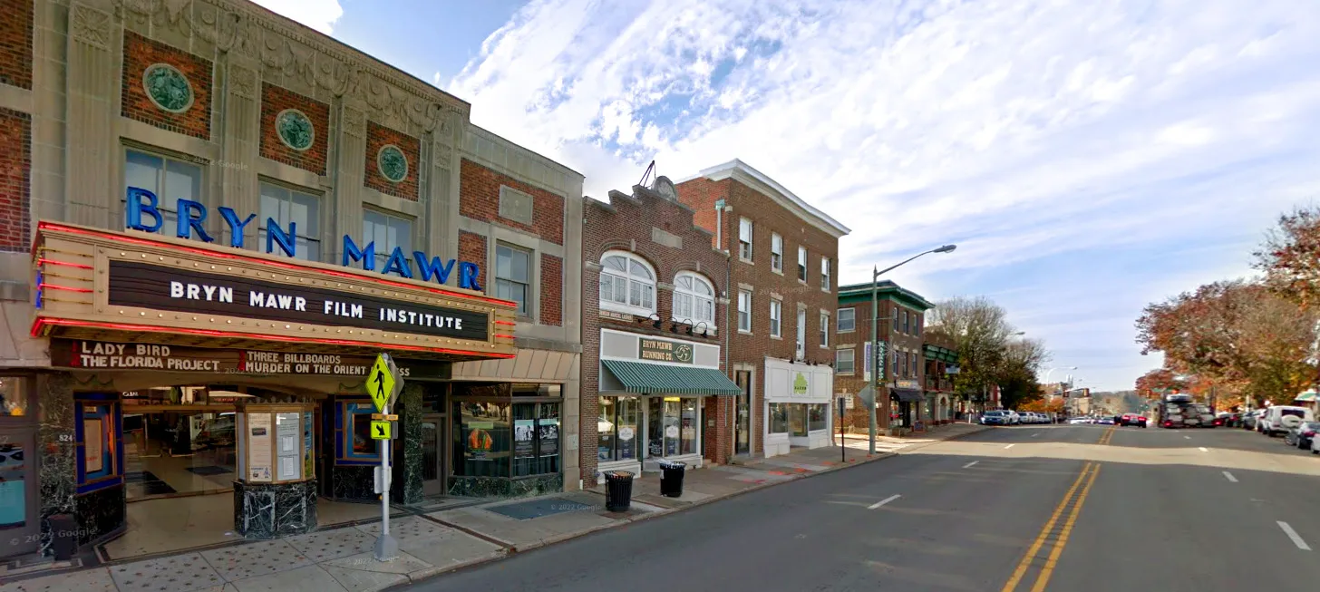 Downtown Bryn Mawr with the Bryn Mawr Theater in view. Photo by Amanda Coltri
