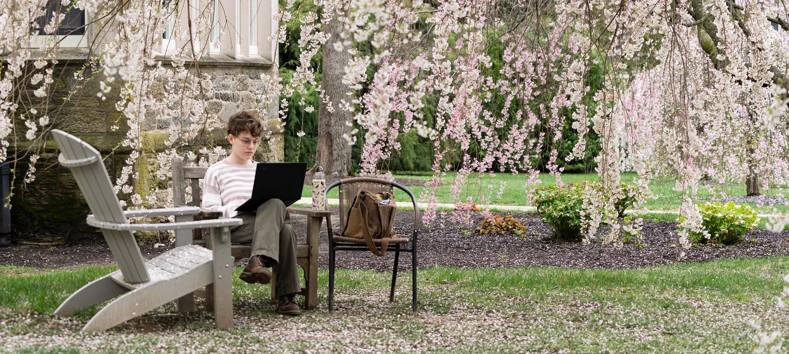 Student & flowers