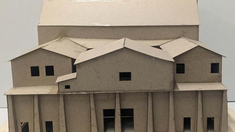 Cardboard recreation of an ancient Greek hall