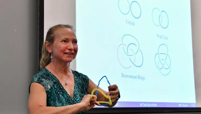 Photo of Professor Lisa Traynor giving a faculty talk at Reunion.