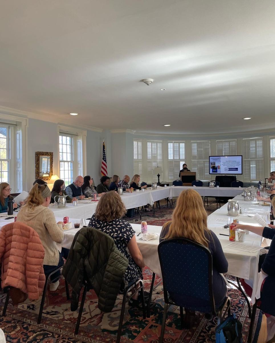 Faculty and staff attending Dr. Skirkanich's presentation on supporting students in the classroom