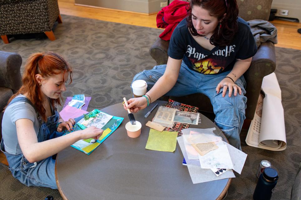 Students collaging in the campus center