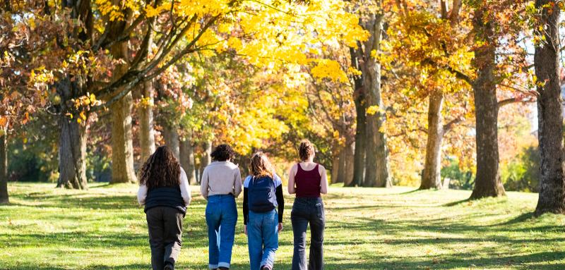 Students walking down senior row