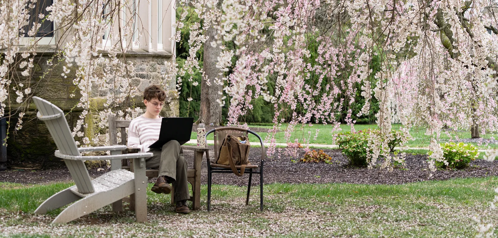 Student & flowers