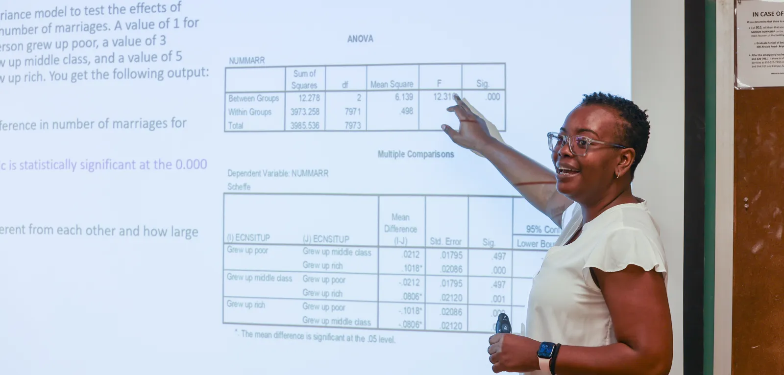 Professor lecturing on ANOVA analysis