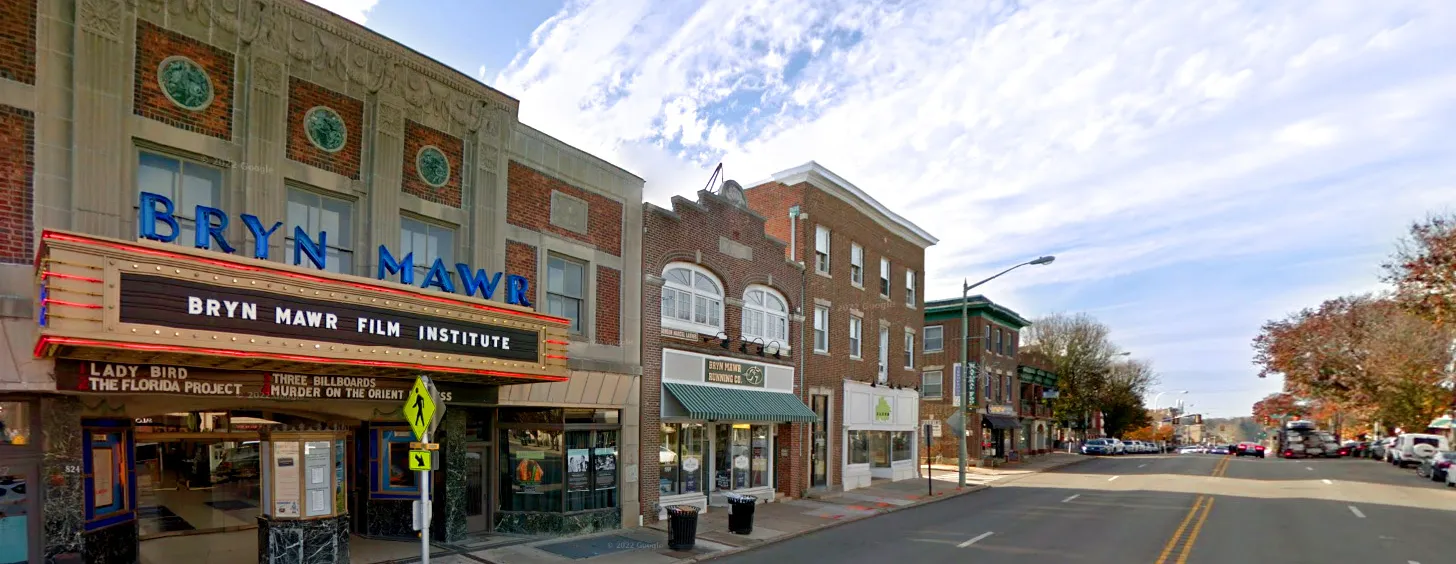 Downtown Bryn Mawr with the Bryn Mawr Theater in view.