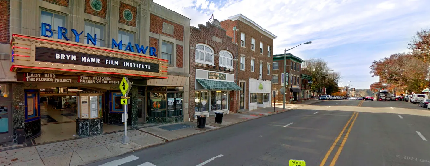 Downtown Bryn Mawr with the Bryn Mawr Theater in view. Photo by Amanda Coltri