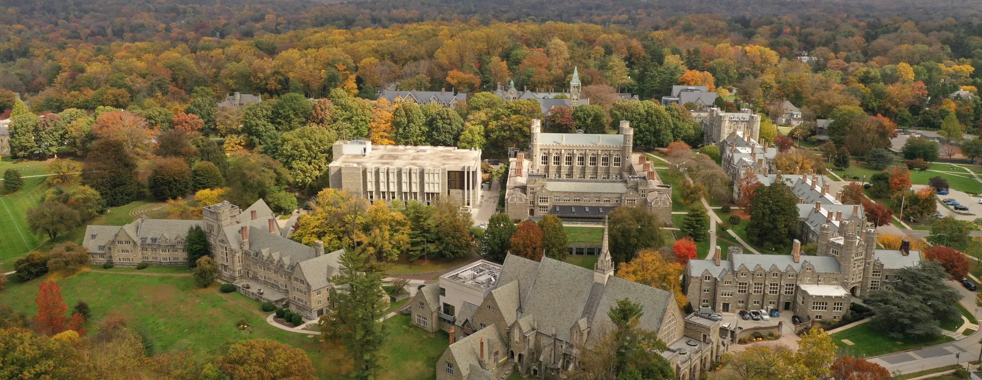 drone photo of campus