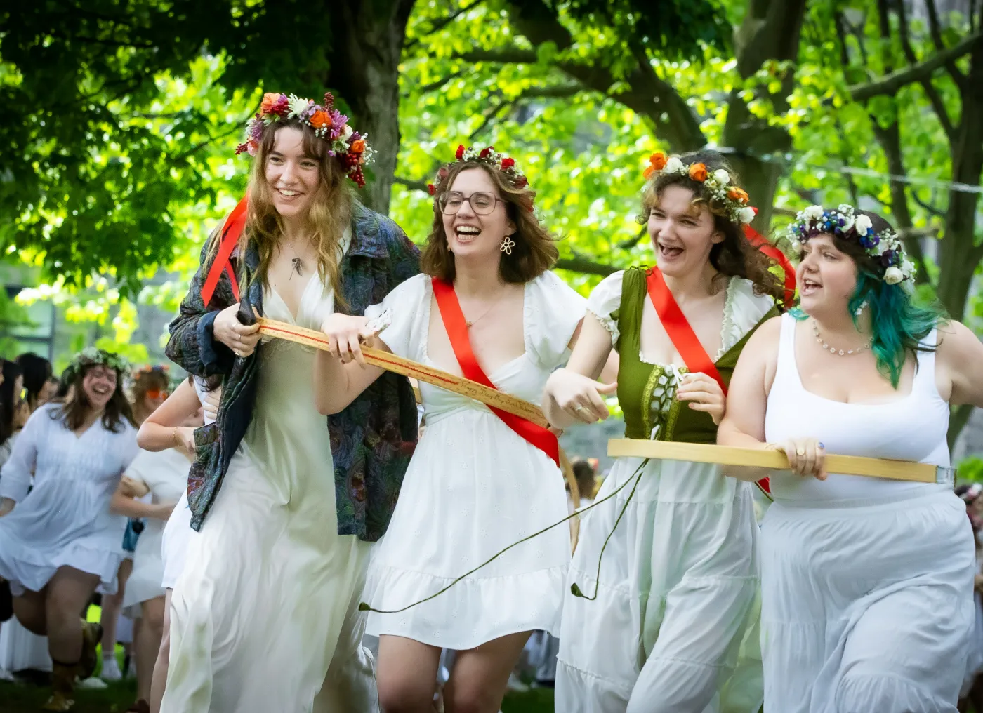 students in the May Day hoop race