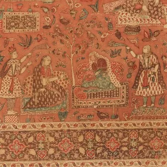 Detail of hand-painted (kalamkari) cotton cover. Coastal southeastern India, attributed to Golconda,… ""