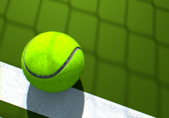 Image of a tennis ball on a tennis court