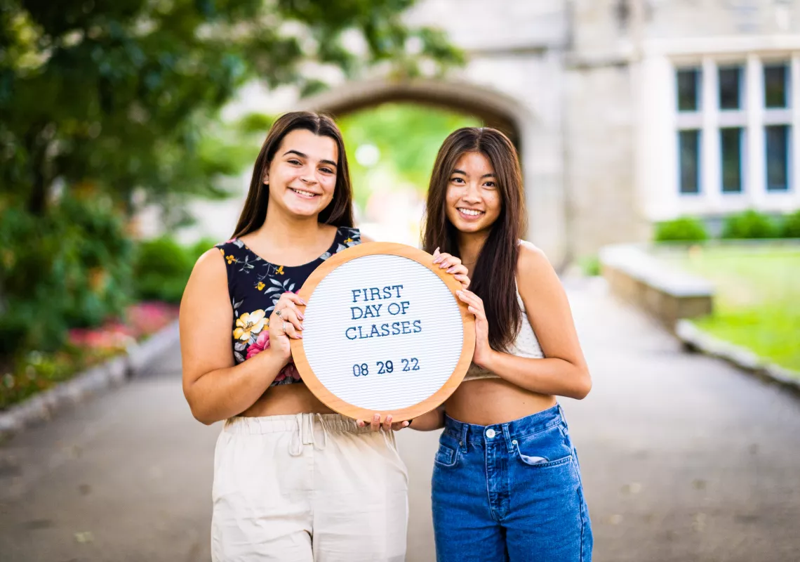 Helen Christ and her friend on the first day of school