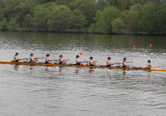 Bryn Mawr Rowing on a shell on the Charles River