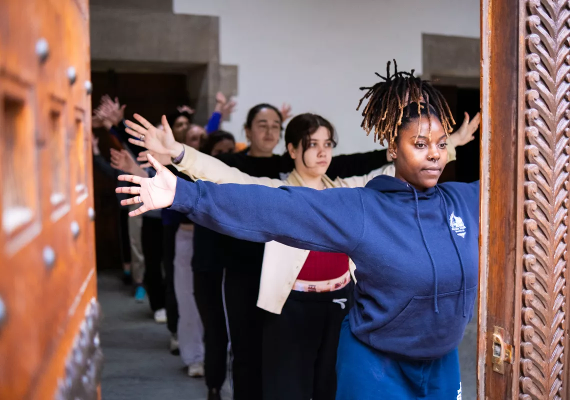 The Dancers of Liminal Lobby rehearse in Goodhart Hall.