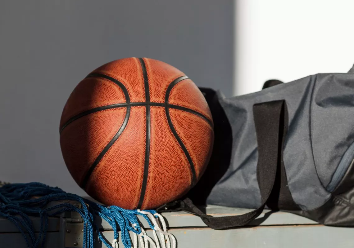 Basketball with bag and net