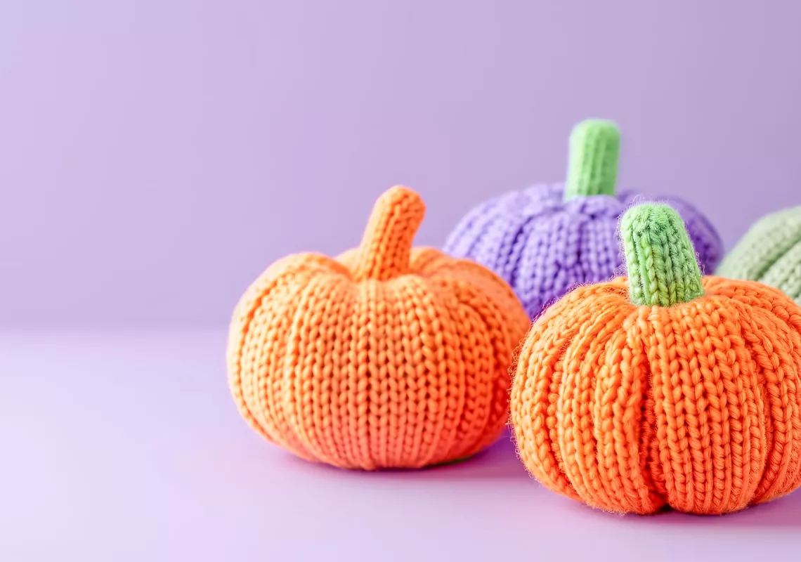 knitted-pumpkins-pastel-purple-background