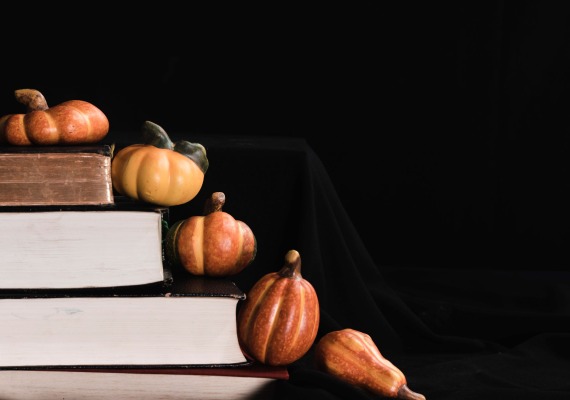 pumpkins-books-black-background