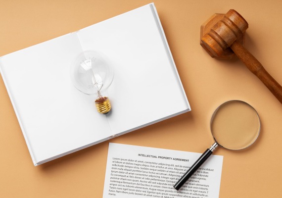 Gavel and lightbulb stock photo