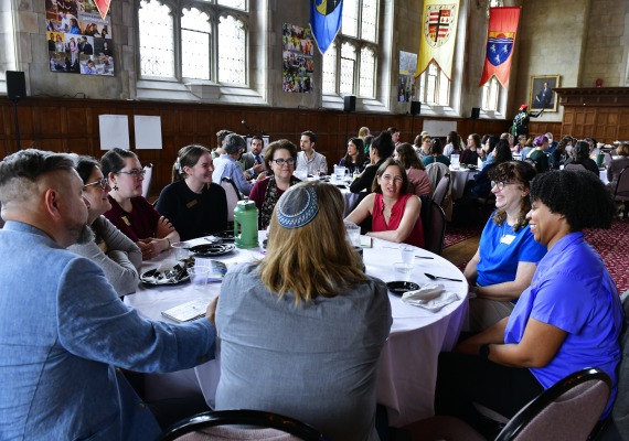 Wendy Cadge with community members at Current Topics in Higher Ed event