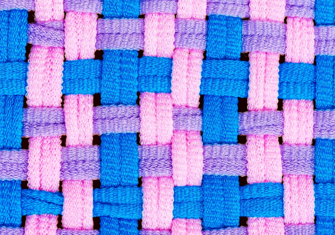 weaving pink and blue